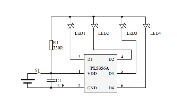 單節鋰電池電量IC,4個指示燈電量指示IC-PL5356A 單節鋰電池電量IC,4個指示燈電量指示IC-PL5356A