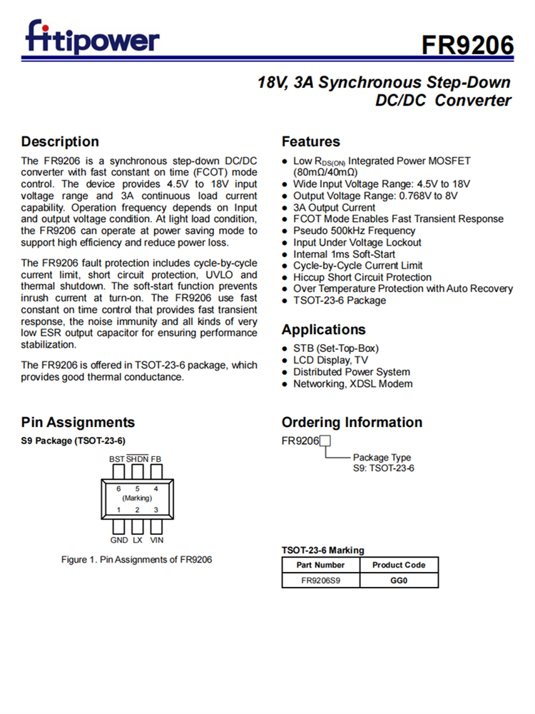 FR9206 SOT23-6 3A同步降壓芯片 DC-DC轉換器 FR9206 SOT23-6 3A同步降壓芯片 DC-DC轉換器