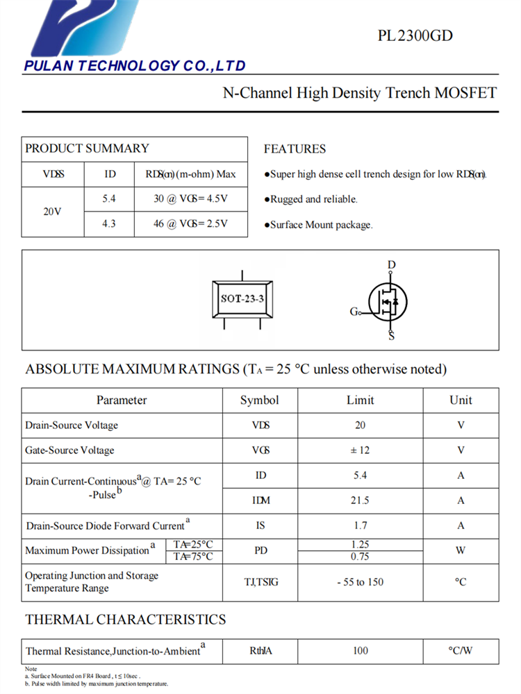 PL2300 N溝道MOSFET場效應管