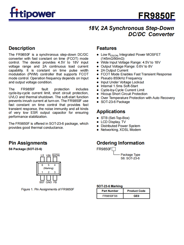 FR9850F SOT23-6 2A同步降壓芯片 DC-DC轉換器 百盛電子代理商 FR9850F SOT23-6 2A同步降壓芯片 DC-DC轉換器 百盛電子代理商