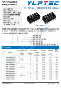 WRA2415S-3WR2  3W，寬壓輸入，隔離穩(wěn)壓正負雙路/單路輸齣